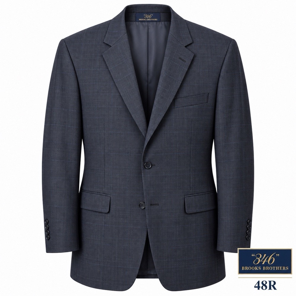 Brooks Brothers 346 Mens 48R Navy Gray Windowpane Stretch Wool Blazer Sport Coat